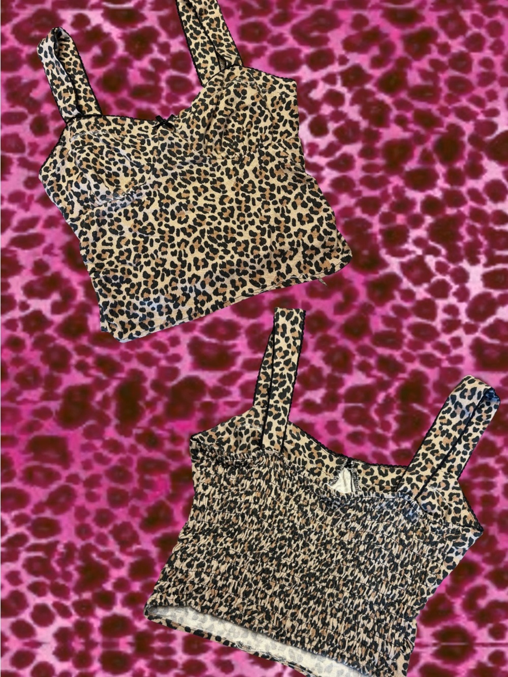 Cute y2k style leopard print black trimmed top size L